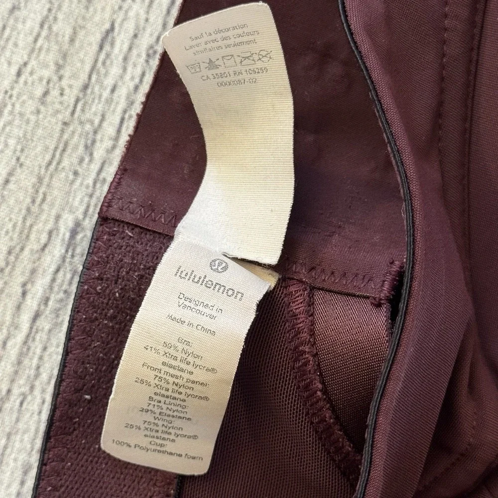 Lululemon Run Times Bra High Support‎ Size 34E  Maroon Athletic Jogging Bra